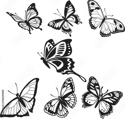 A vibrant vector set of diverse butterflies with colorful wings, perfect for nature-inspired designs or summer illustrations