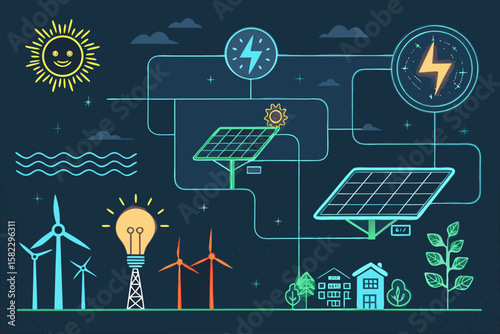 Marvelous Electric Grid with Renewable Energy Icons Abstra Professional Quality Premium Mysterious Intriguing Appeal Perfect for Social Media Content Corporate Communication Asset Premium Creative Ass
