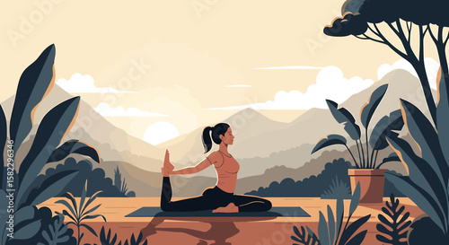 Woman Doing Yoga Pose in Nature at Sunrise