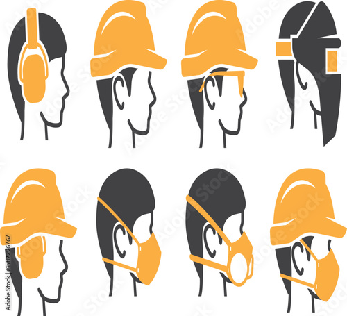 A diverse set of Worker Safety man icons in various poses, perfect for business or fashion illustrations