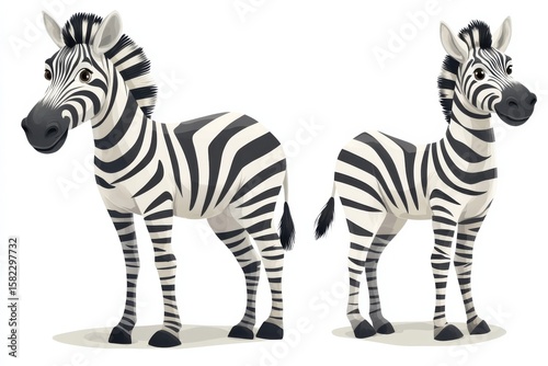 Cartoon Zebra Animal Illustration Stripes Cute Fun Wild Mammal Art Graphic on white background. Generative AI
