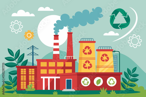 Awe-inspiring Factory Transforming Plastic Waste Into Energy Visual Excellence Standard Serene Peaceful Atmosphere Ideal for Advertising Campaign Materials Social Media Ready Visual Content Creative A