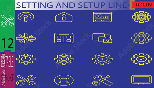 Setting and Setup line icon set. Set of 16 outline icons related to setting, setup, option, installation, control and others. Vector illustration