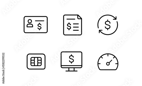 Minimalist line icons for financial transactions and services