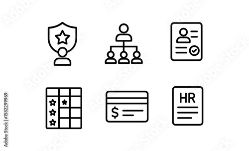 Human resources icons: minimalistic black line style for efficient business management