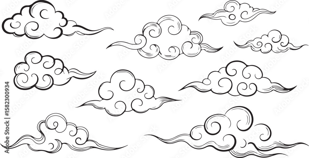 Elegant Asian Cloud Vector Set Artistic Oriental Style Weather Element Art Elegant Asian Cloud Vector Set Artistic Oriental Style Weather Element Art