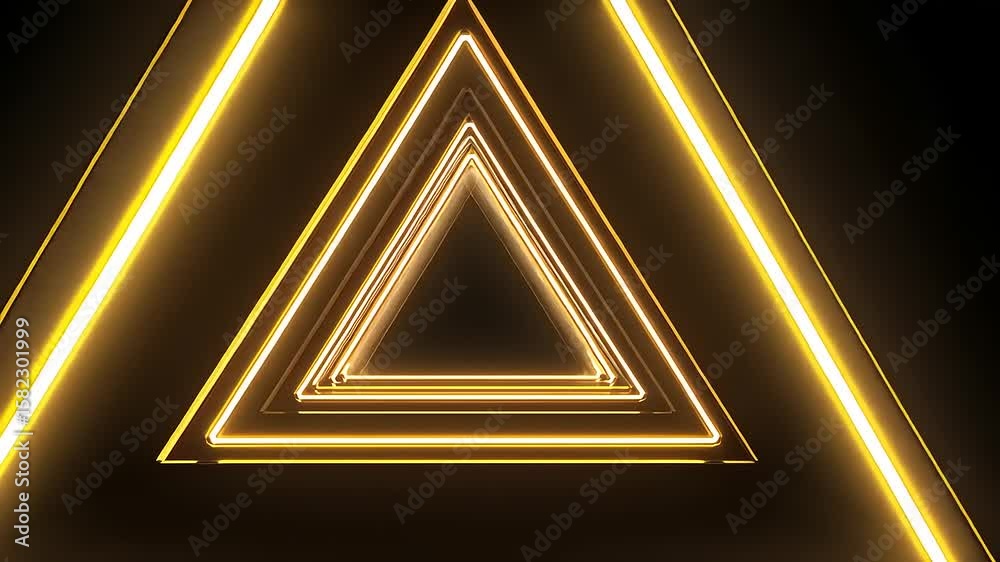 Abstract glowing triangular shapes creating a mesmerizing tunnel effect in a dark environment