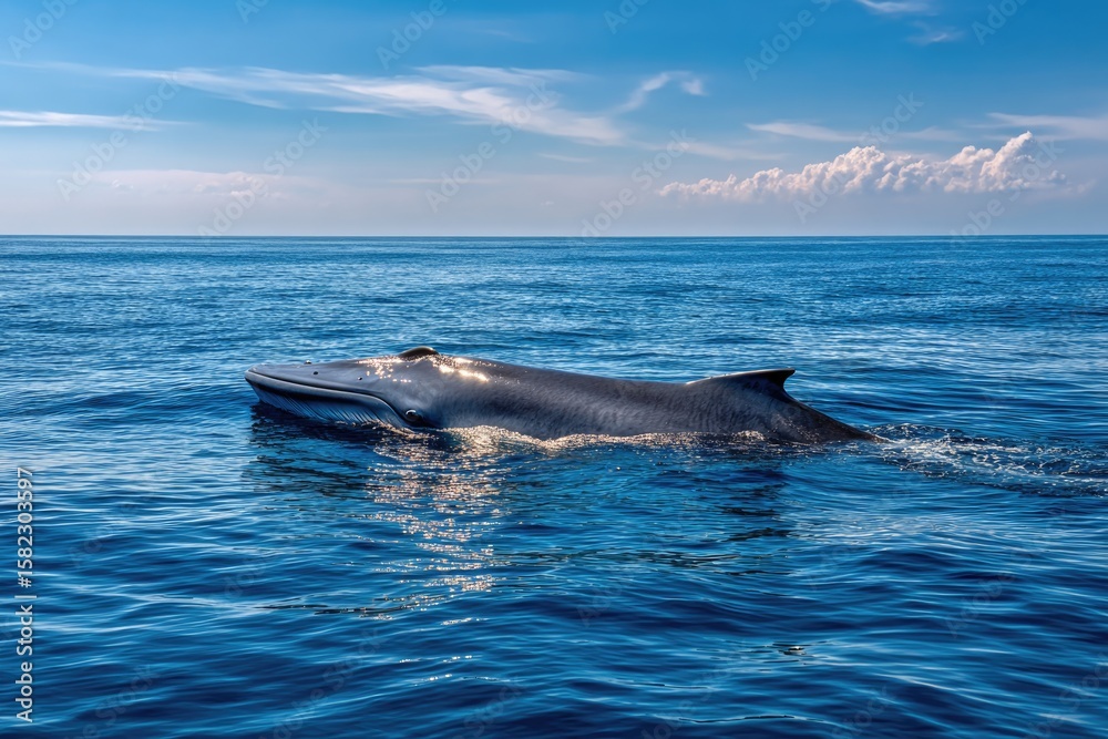 Fototapeta premium A giant blue whale floating near the surface 