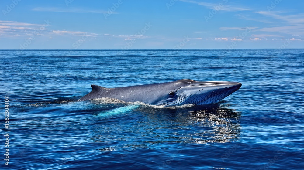 Fototapeta premium A giant blue whale floating near the surface