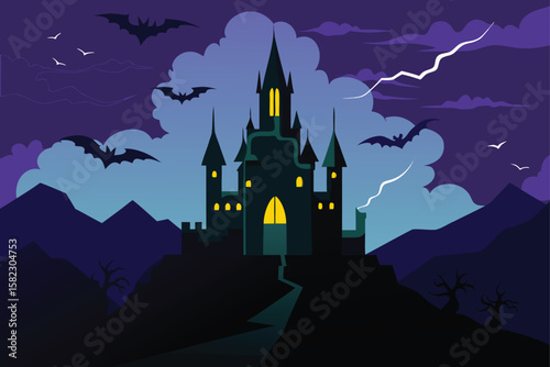 haunted house with bats