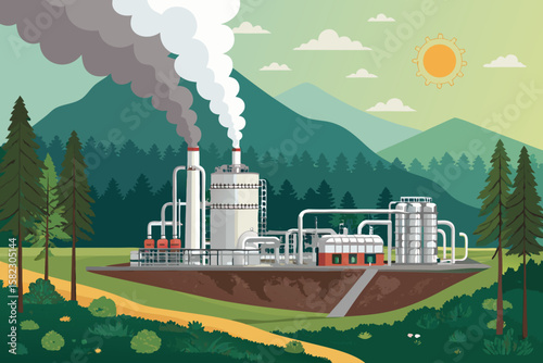 Gorgeous Geothermal Energy Plant with Steam Clouds Sophisticated Design Element Artistic Creative Vision Perfect for Social Media Content Social Media Ready Visual Content Creative Asset