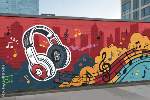 Gorgeous Hip Hop Graffiti Wall with Headphones Beats and Masterful Composition Art Warm Inviting Ambiance Suitable for Corporate Communications Professional Grade Creative Asset Collection Creative As
