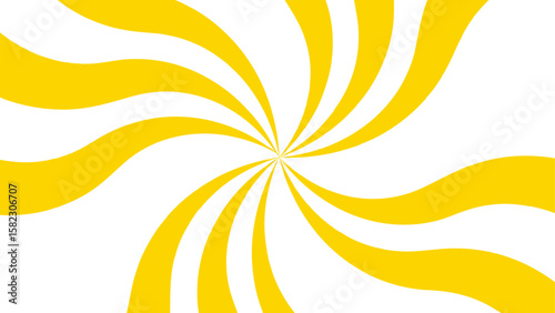 Abstract vibrant radial swirl pattern with alternating curved yellow and white segments spiraling. Dynamic, hypnotic pinwheel effect with smooth wave rotation and motion. 