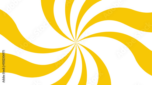 Abstract vibrant radial swirl pattern with alternating curved yellow and white segments spiraling. Dynamic, hypnotic pinwheel effect with smooth wave rotation and motion. 