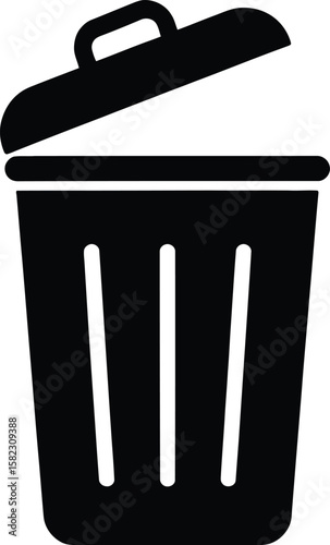 Depicting Trash Disposal Simple Black and White Illustration of an Open Trash Bin for Waste Management Concepts, showcasing efficient disposal methods