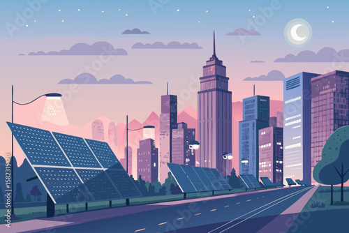 Captivating Solar Powered City During Twilight Lines High-End Commercial Asset Serene Peaceful Atmosphere Perfect for Brand Storytelling Projects Artistic Photography Masterpiece Creation Creative Ass