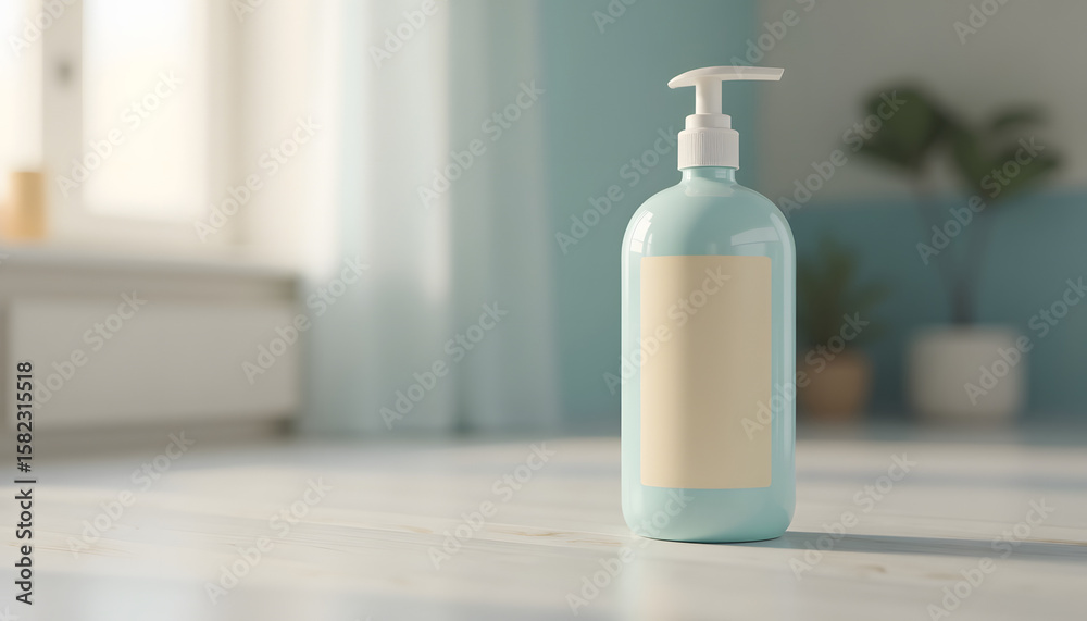 Minimalist cosmetic pump bottle. Represents personal care, beauty products, or hygiene. Clean, modern, and versatile.

