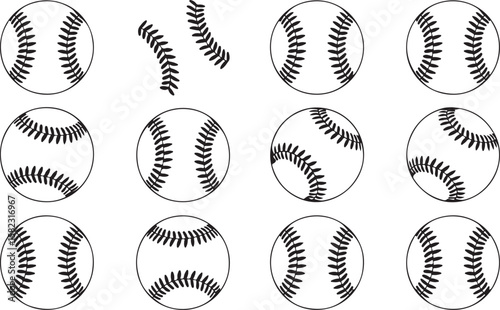 Baseball Ball Variations Silhouette Set Vector
