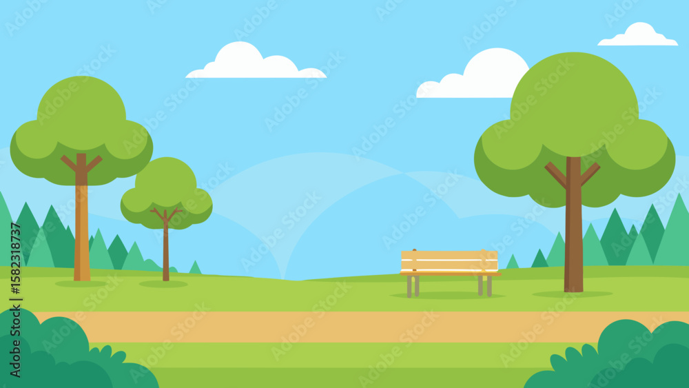 Fototapeta premium Open park background with soft grass and sky vector illustration