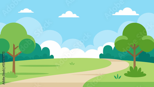 Open park background with soft grass and sky vector illustration
