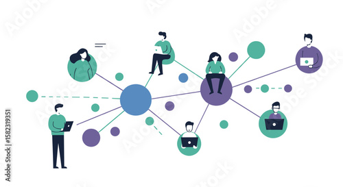 Remote collaboration concept with connected team network in modern minimal design