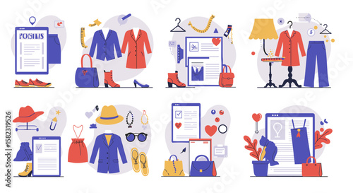 Fashion and tailoring concepts in modern flat design