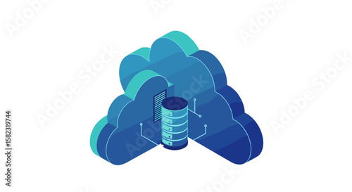 Isometric cloud computing concept with server integration