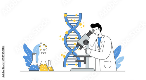 Scientist analyzing dna structure in laboratory with microscope