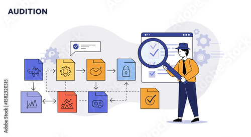 Flat design workflow process with businessman and task management icons