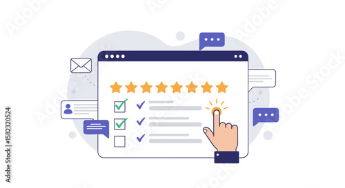Customer feedback control panel with interactive star ratings and notifications