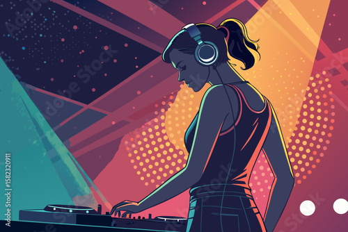 Extraordinary Female with Headphones and Vibrant Polished Creative Content Energetic Lively Composition Great for Website Design Projects Premium Stock Photography Resource Creative Asset