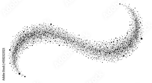 Abstract starry trail: curved wave of sparkling black stars