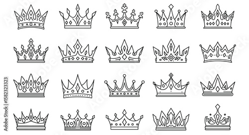 Set of elegant linear crown designs: classic and modern styles