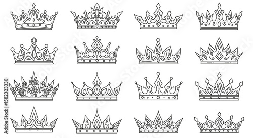 Elegant collection of ornate crown designs in linear style