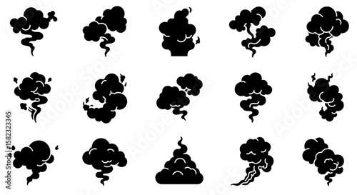 Collection of cloud silhouettes in various shapes and styles