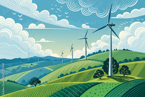 Remarkable Wind Turbines Rolling Hill Visual Excellence Standard Bright Cheerful Mood Perfect for Brand Storytelling Projects Digital Marketing Content Creation Creative Asset
