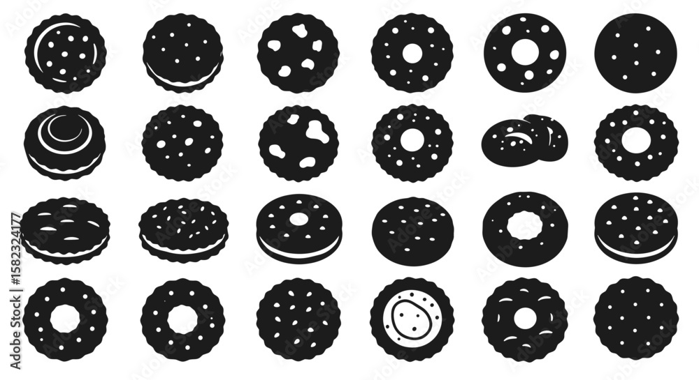 Assorted cookie silhouettes collection on white background Assorted cookie silhouettes collection on white background