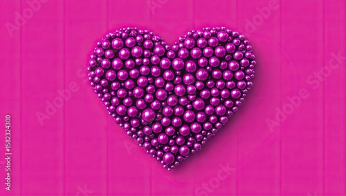 Pink heart shape composed of many small, glossy spheres