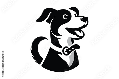 Dog Silhouette logo. Beautiful Black and White Dog, Canine, Hound, Pooch, Puppy, Mutt, Tyke, Doggy.	