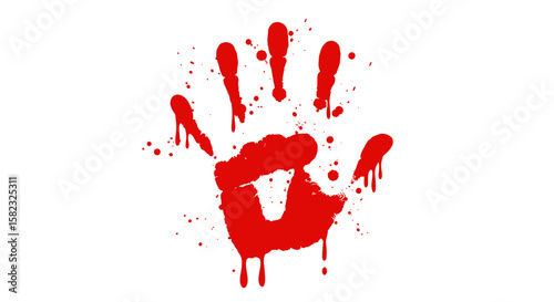 Bloody handprint with splatter on white background