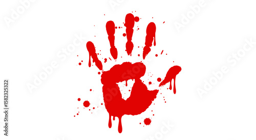 Red handprint with dripping blood effect on white background