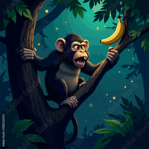 animal, image, drawing, art, fun, illustration, black, vector, chimpanzee, brown, ape, happy, adorable, clip, large eyes, jungle animal, background, flat illustration, face, animal illustration, child