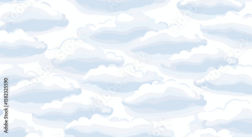 Seamless cloud pattern with soft white fluffy design on light blue sky background