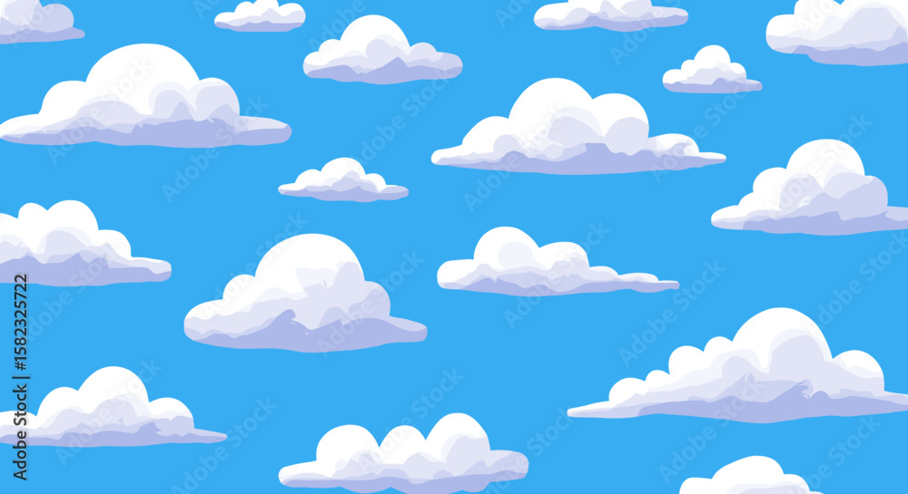 Fluffy clouds seamless pattern on clear blue sky Fluffy clouds seamless pattern on clear blue sky