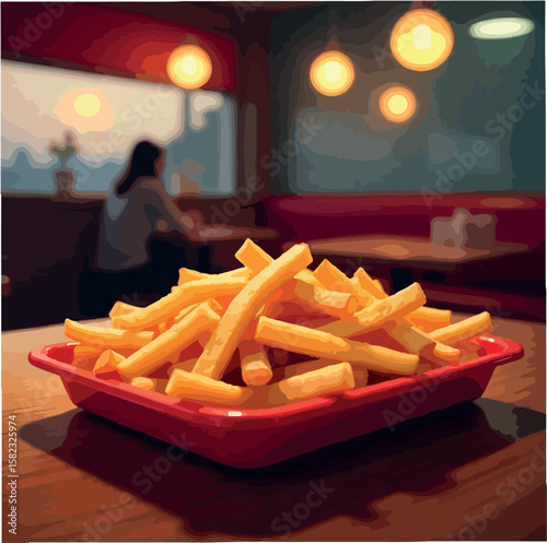 illustration, food, isolated, snack, vector, tasty, cartoon, fries, design, background, fastfood, potato, delicious, art, image, graphic, cafe, meal, dinner, unhealthy, restaurant, doodle, fast, color