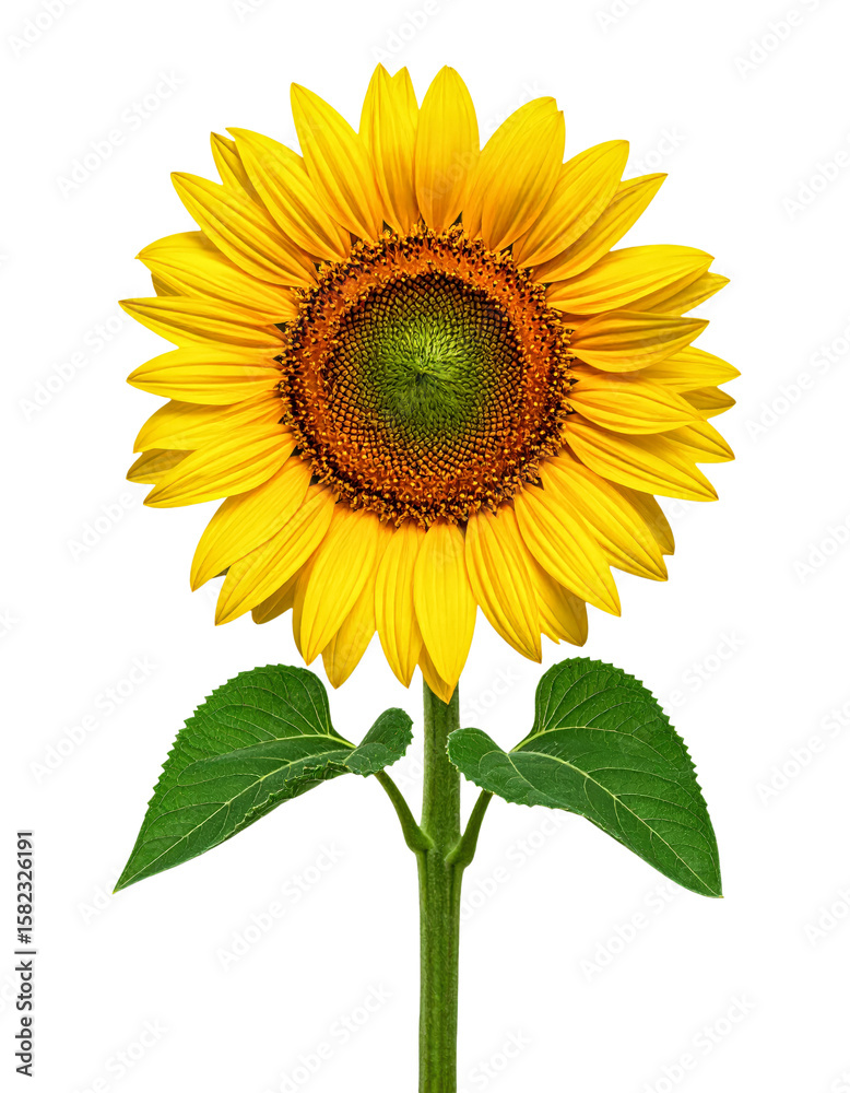 Obraz premium Isolated sunflower yellow flower petals green stem leaves nature plant on transparent background