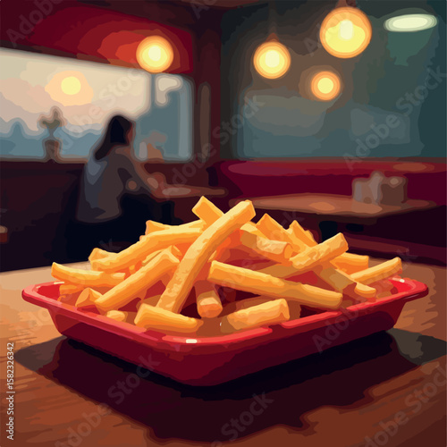 illustration, food, isolated, snack, vector, tasty, cartoon, fries, design, background, fastfood, potato, delicious, art, image, graphic, cafe, meal, dinner, unhealthy, restaurant, doodle, fast, color