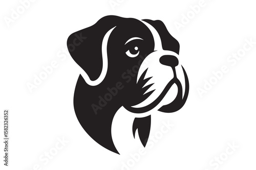 Dog Silhouette creative logo. Beautiful Black and White Dog, Canine, Hound, Pooch, Puppy, Mutt, Tyke, Doggy.	