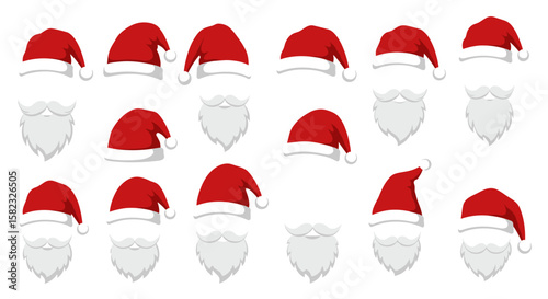 Festive santa hat and beard collection: red and white christmas set