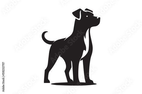 Dog Silhouette creative logo. Beautiful Black and White Dog, Canine, Hound, Pooch, Puppy, Mutt, Tyke, Doggy.	